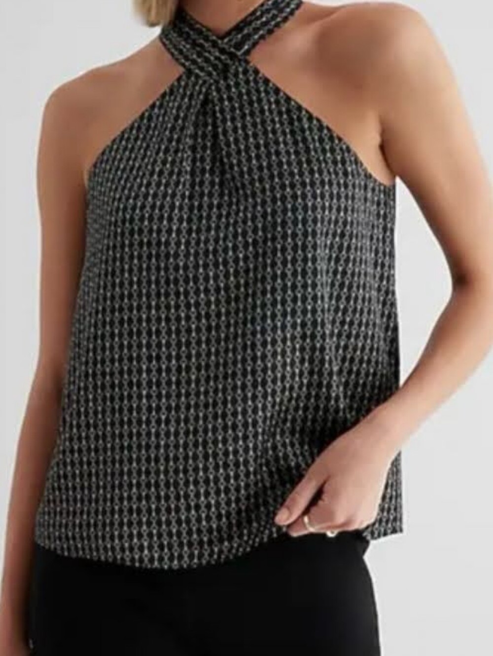 Express Black Geometric Halter Top Twisted Cross Neck M